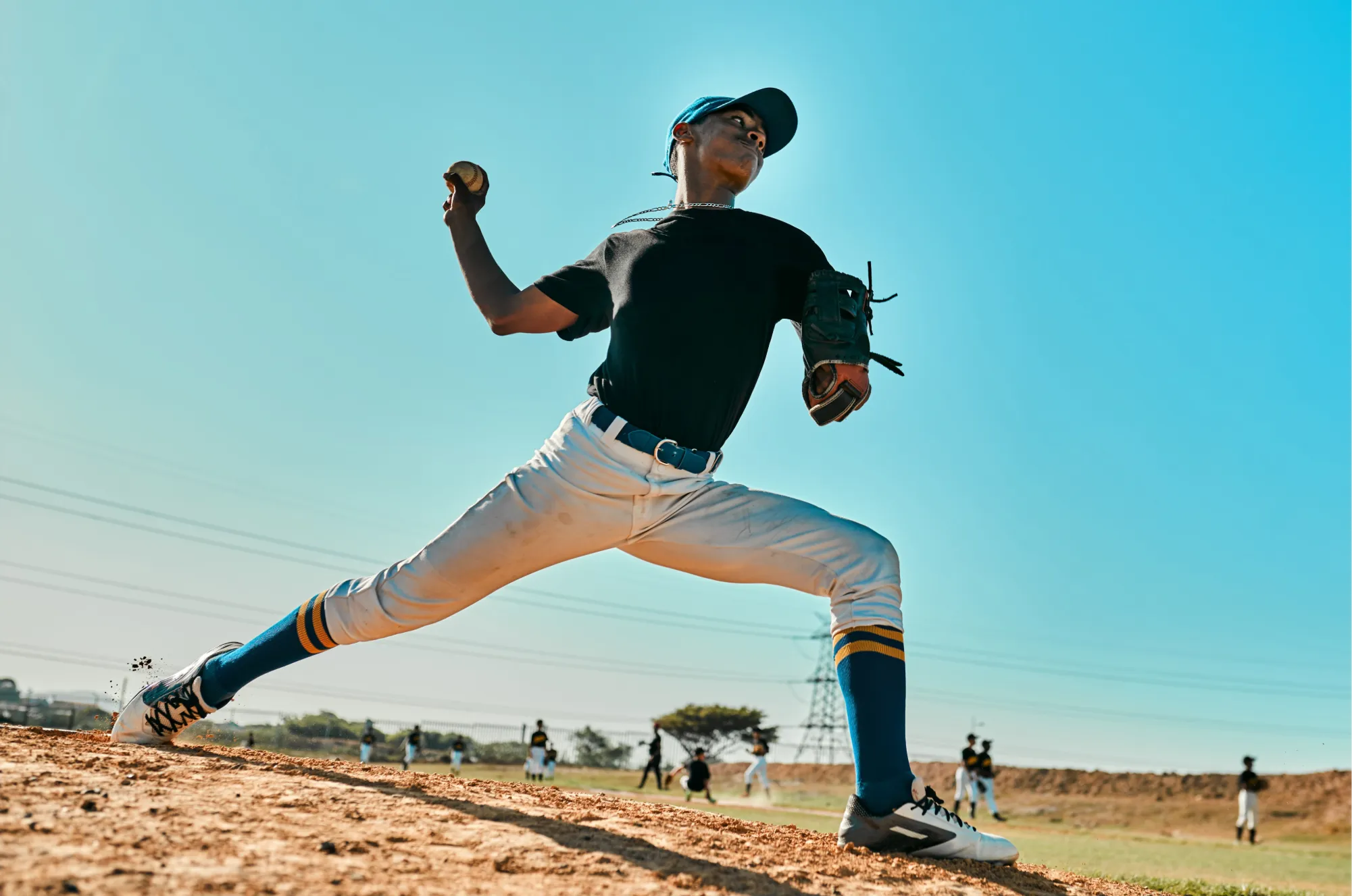 Pitcher throwing a pitch